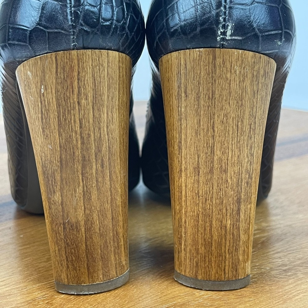 Womens YSL Saint Laurent Dark Gray Croc Print Leather Block Heels Size 36 US 6 - Picture 13 of 16